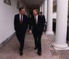 President George Bush and Vice President Dan Quayle walking together